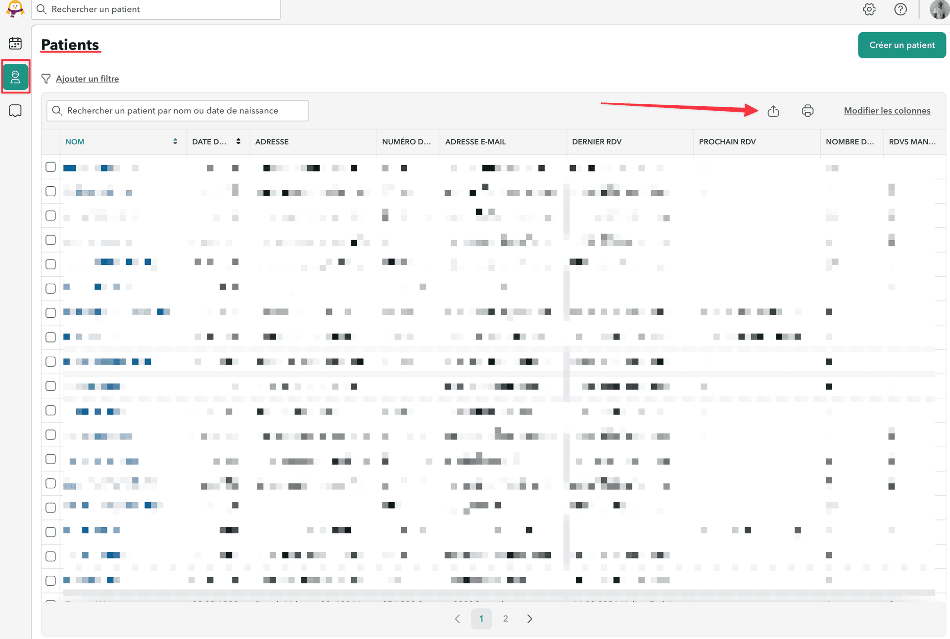 Accéder à la section Patients et à l’export Accéder à l’export des patients dans OneDoc