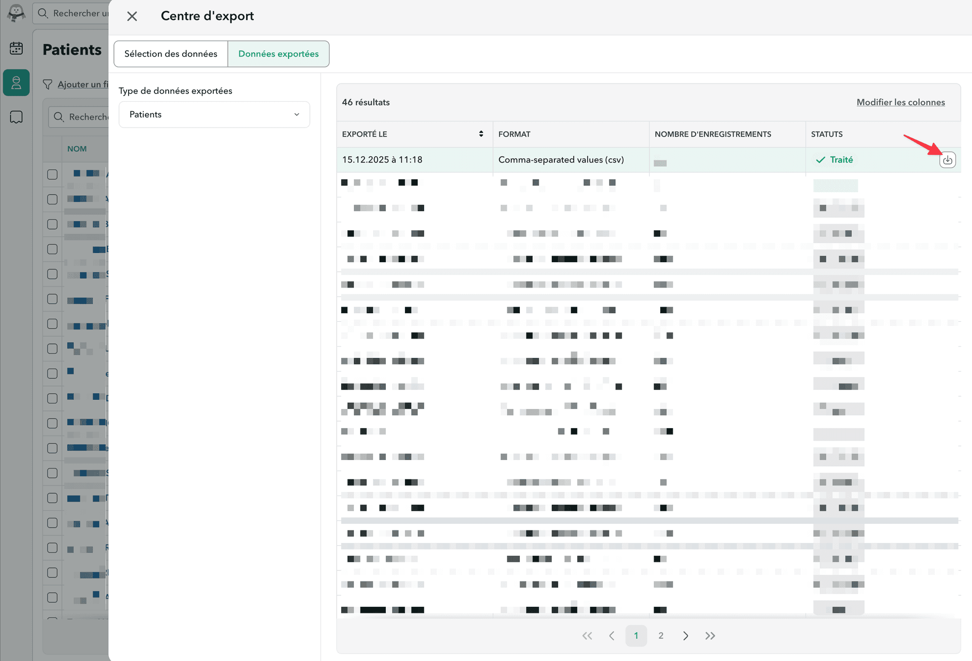 Téléchargement du fichier d’export Télécharger le fichier CSV OneDoc