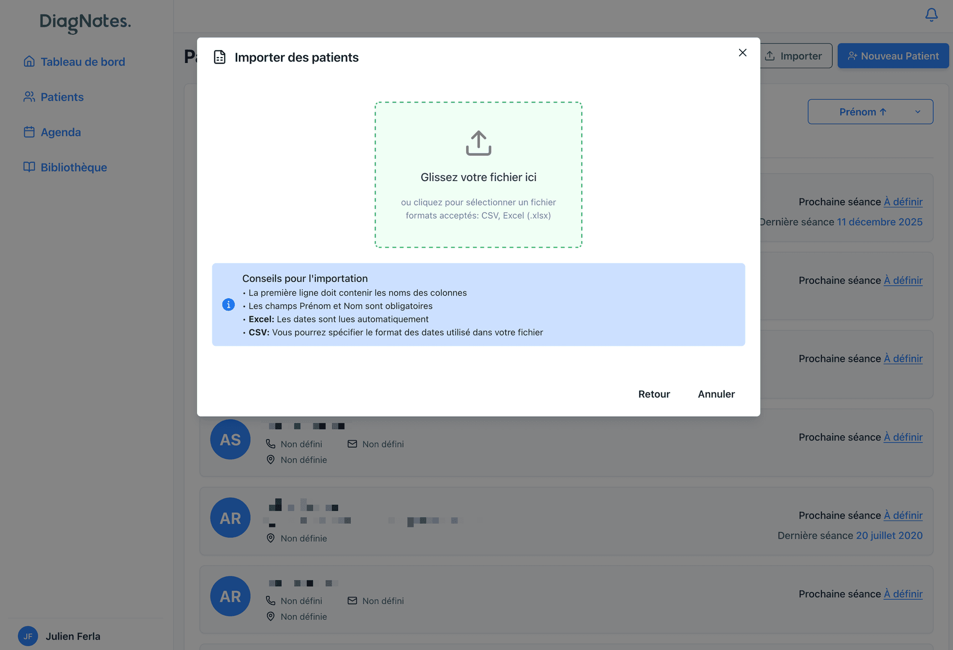Téléchargement du fichier d’export Télécharger le fichier CSV OneDoc
