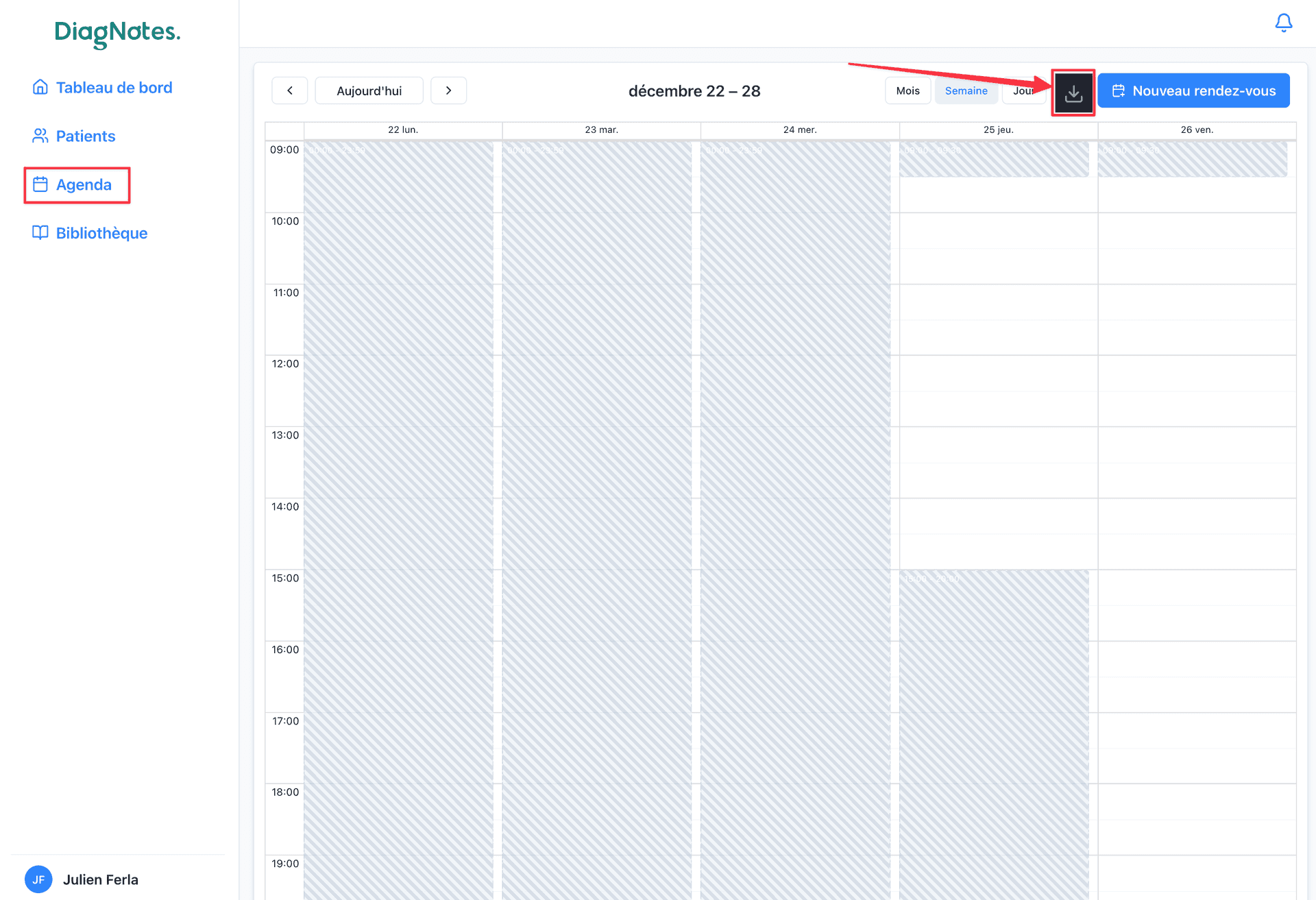 Accéder à l’import des rendez-vous Accéder à l’import des rendez-vous dans DiagNotes