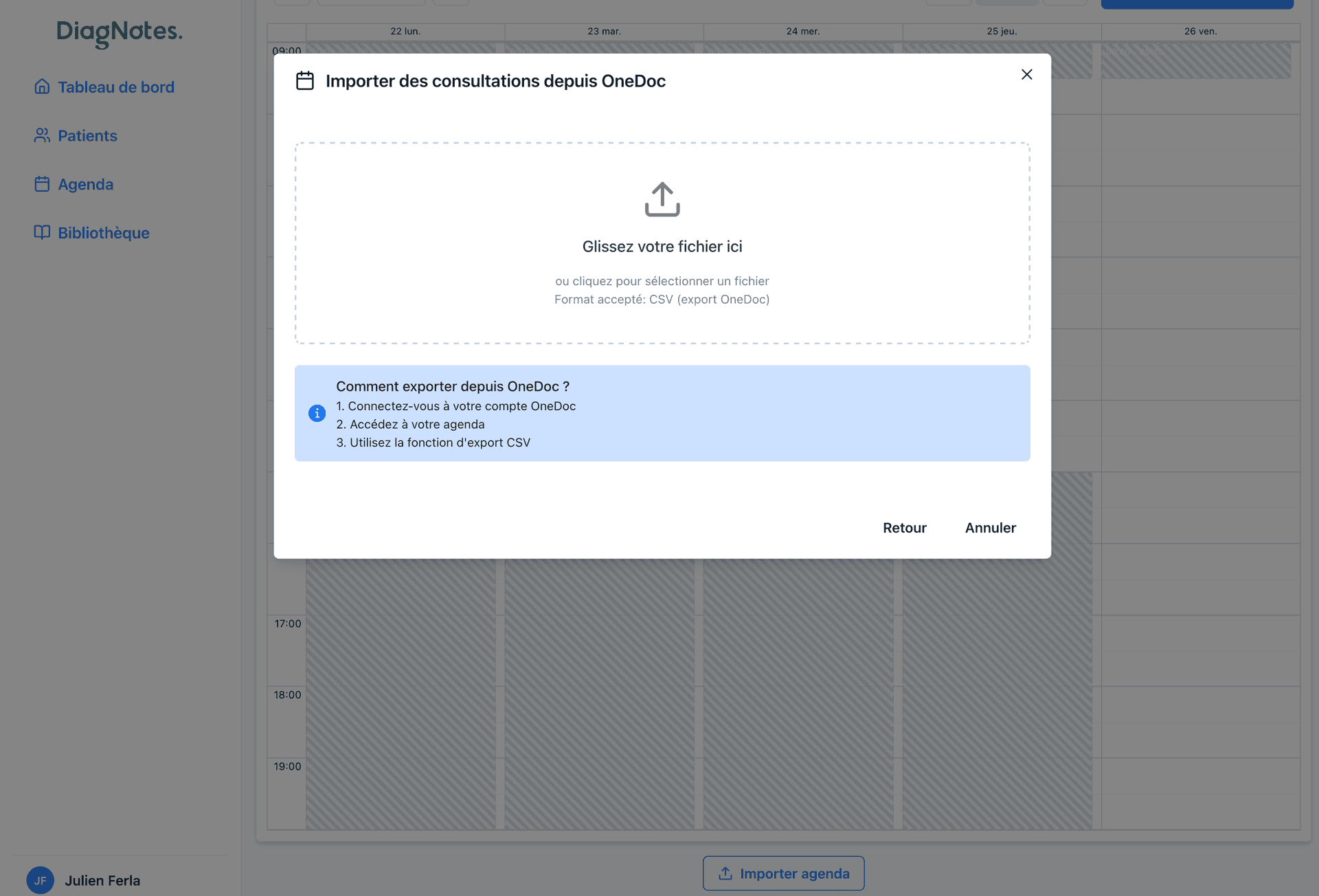 Sélection du fichier agenda Choisir le fichier agenda à importer