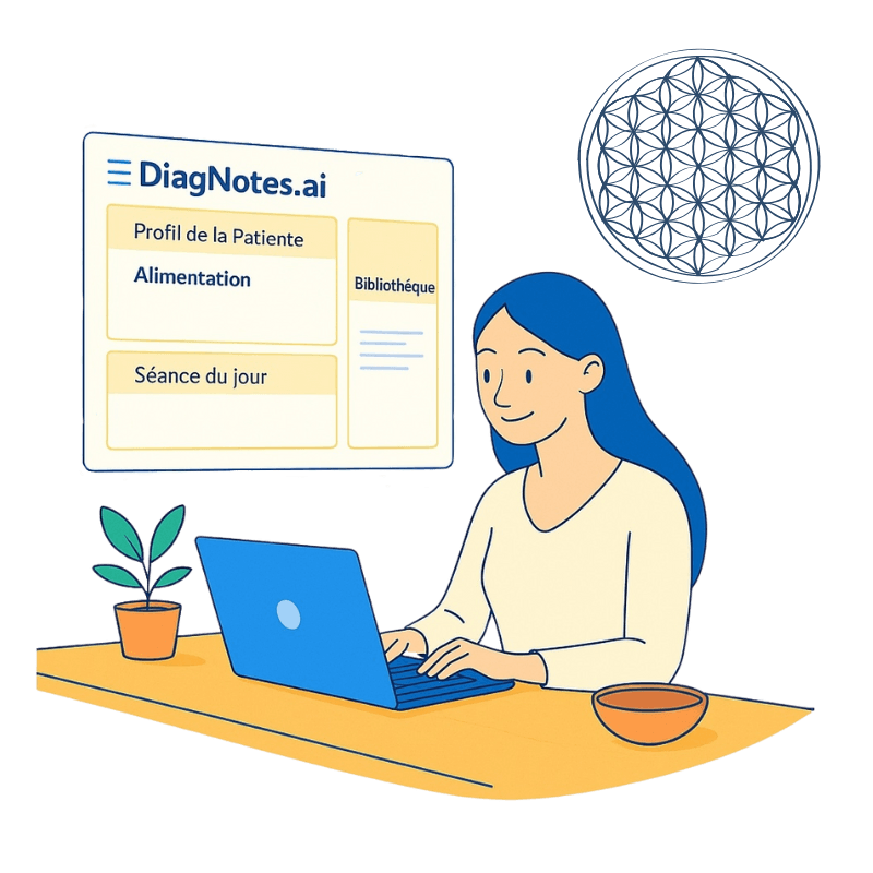 Thérapeute utilisant DiagNotes - Interface moderne