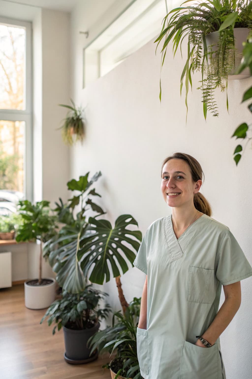 Exemple de visuel pour un post : une thérapeute souriante dans son cabinet