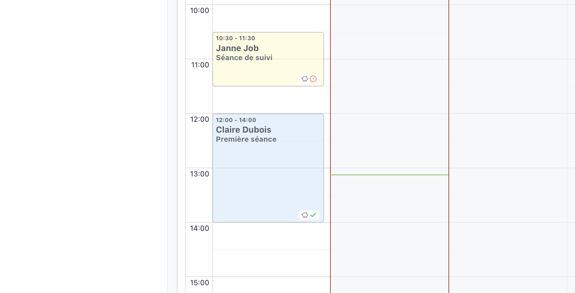 Statut de paiement directement sur l'agenda